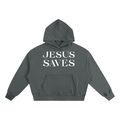 JESUS SAVES Essential Boxy Hoodie Gray