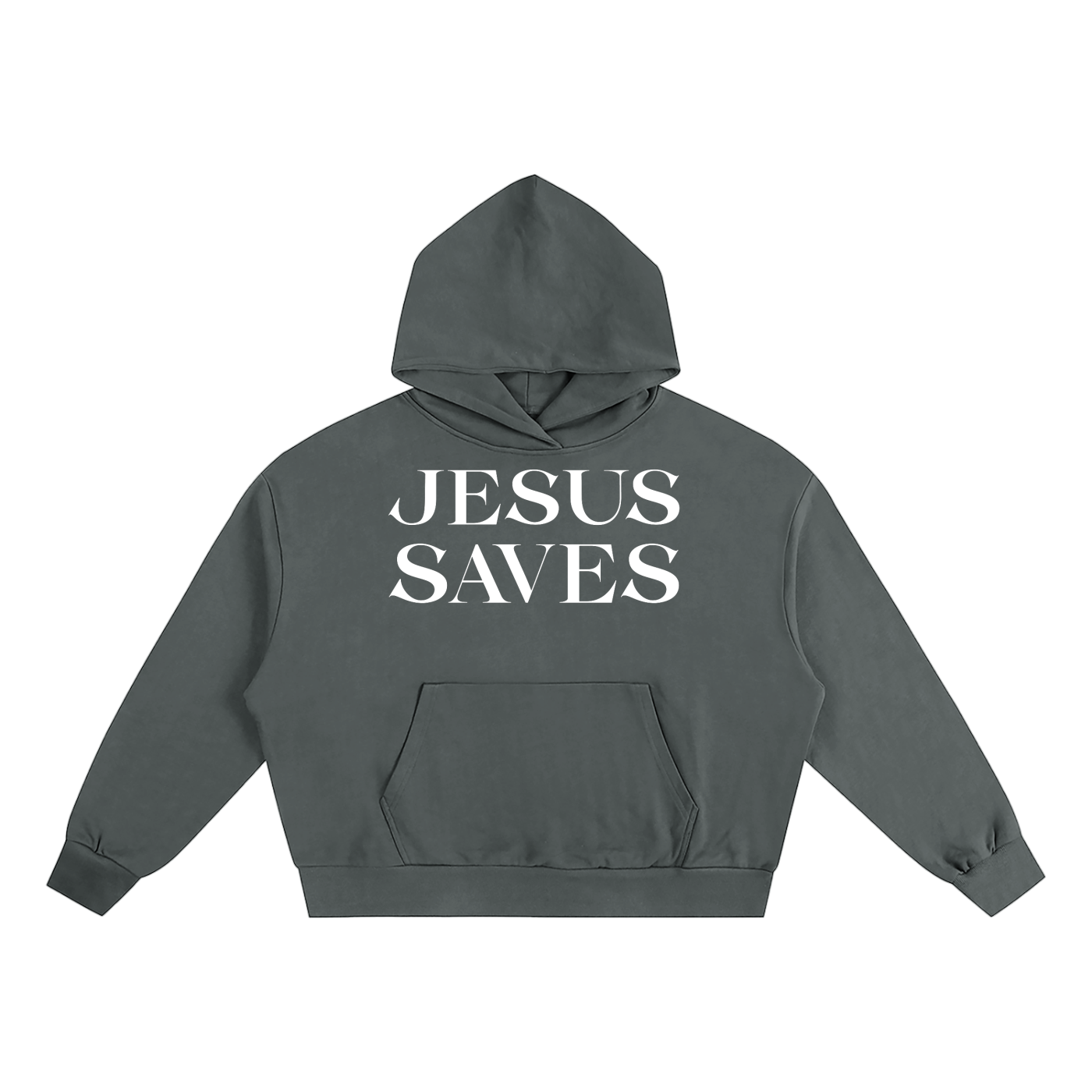 JESUS SAVES Essential Boxy Hoodie Gray
