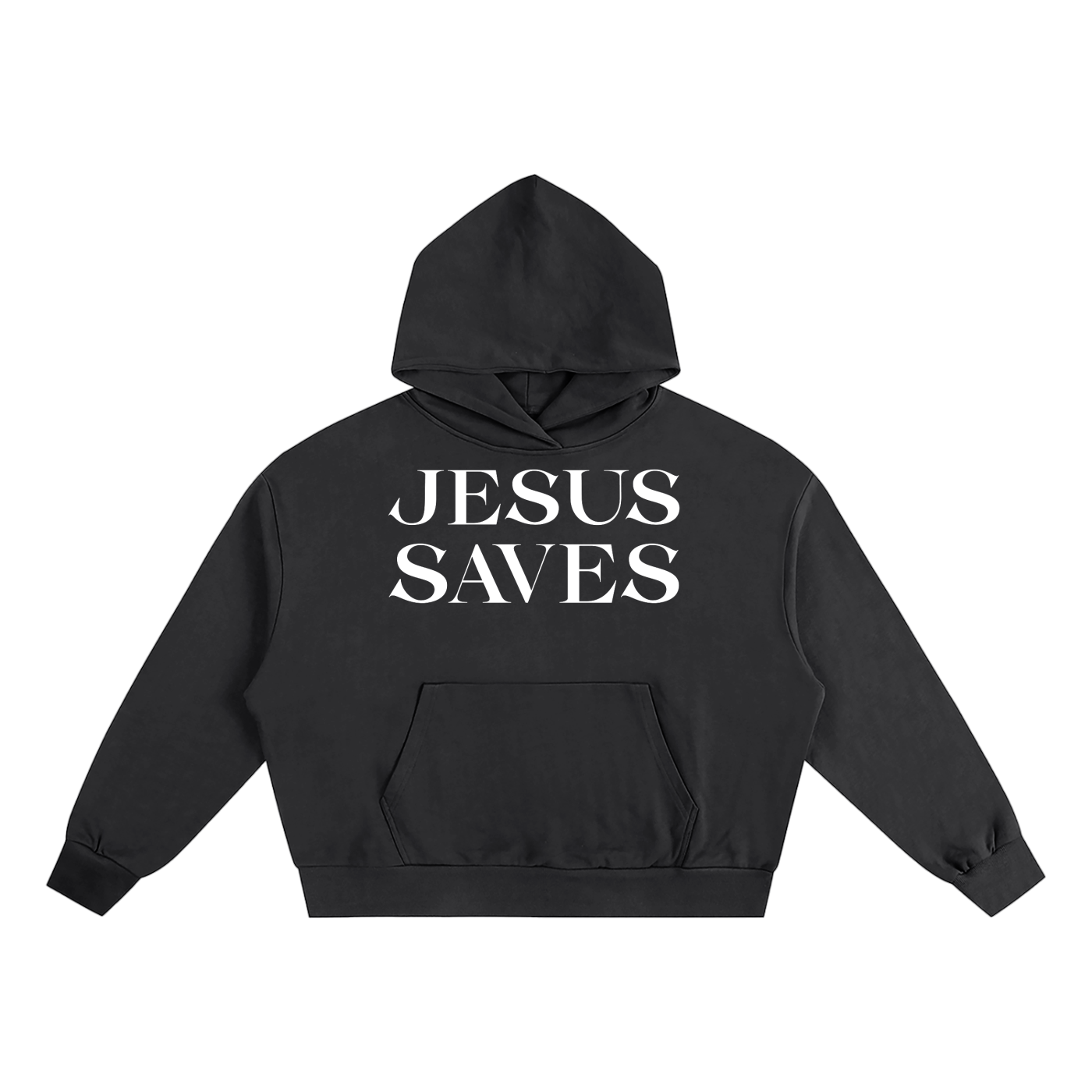 JESUS SAVES Essential Boxy Hoodie Black